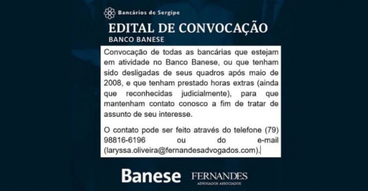 Imagem Escritório de advocacia Fernandes Advogados convoca as baneseanas para tratar sobre horas extras