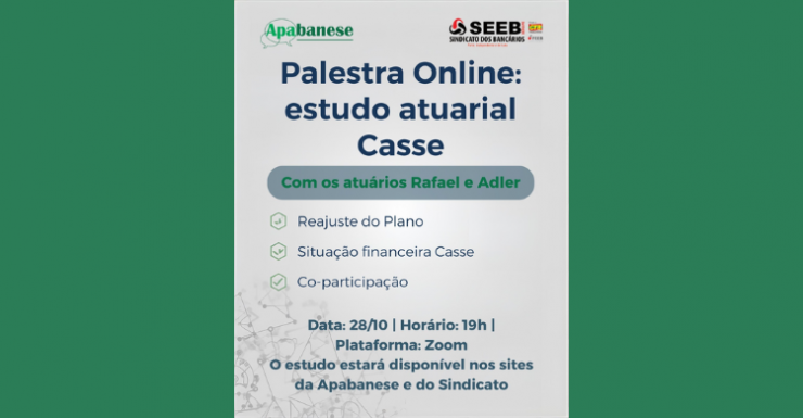 Imagem Apabanese e SEEB/SE apresentam Estudo Atuarial sobre a Casse/Banese no dia 28/10