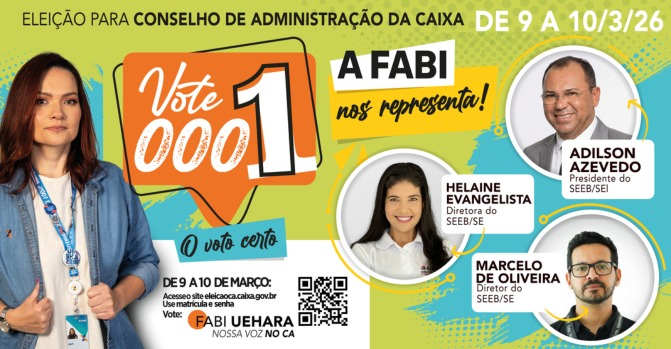 Imagem Votação para CA da Caixa é retomada. SEEB/SE e Feebbase apoiam Fabiana Uehara